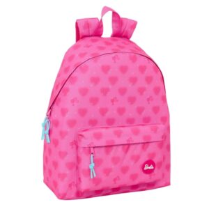 safta barbie corazones mochila bolsillo frontal hombreras acolchadas espalda ergonomica doble tirador asa superior 20.8l 330x150x420mm color rosa