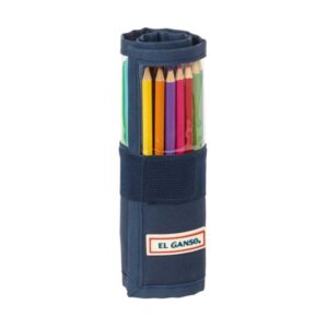 safta el ganso eclipse plumier enrollable 27 piezas cierre con velcro bolsillo con cremallera goma lapiz boligrafos sacapuntas 10 rotuladores 70x70x200mm color azul marino