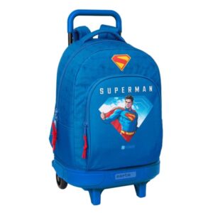 safta superman mochila con carro extraible portabotellas tirador doble hombreras acolchadas asa acolchada tarjeta id bandeja interior de pvc 33l 330x220x450mm color azul oscuro