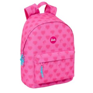 safta barbie corazones mochila para portatil hasta 14.1" interior acolchado bolsillo para tablet tirador doble hombreras ergonomicas asa forrada 20l 310x160x410mm color rosa