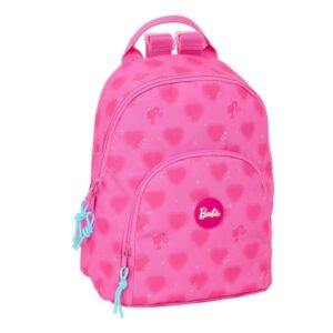 safta barbie corazones mini mochila bolsillo frontal cremallera doble bolsillo trasero hombreras ajustables asa superior 250x130x300mm color rosa