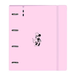 safta minnie mouse naive carpeta con 4 anillas 35mm cierre elastico recambio 100 hojas de 90g/m2 cuadriculas 5x5mm ranura para boligrafo 270x40x320mm color rosa