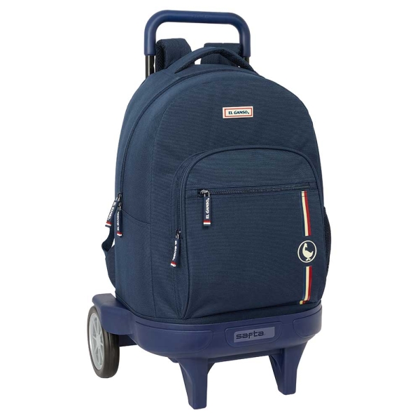 safta el ganso eclipse mochila con carro bolsillo frontal portabotellas asa y hombreras acolchadas tarjeta id ruedas antivibracion 33l 330x220x450mm color azul marino