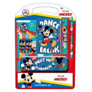 safta mickey mouse good day pack escolar con plumier metalico lapiz 4 rotuladores regla 15cm sacapuntas goma libreta a4 bloc de notas a6 270x30x375mm multicolor