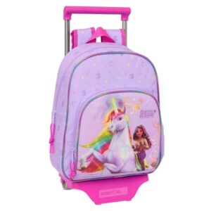 safta unicorn academy mochila con carro portabotellas hombreras acolchadas bolsillo frontal asa superior mochila extraible material resistente 28x10x67cm color rosa