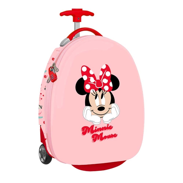 safta minnie mouse naive maleta trolley infantil 16” interior con bolsillo de red ruedas para facil movilidad cintas con cierre de pvc 27.7l 280x230x430mm color rosa pastel