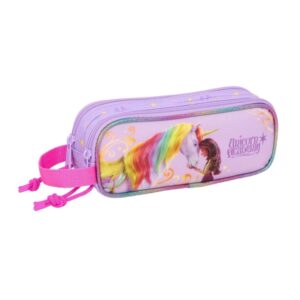 safta unicorn academy portatodo 2 compartimentos con cremalleras asa lateral 1l 210x60x80mm color rosa