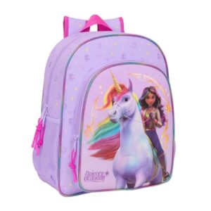 safta unicorn academy mochila adaptable a carro portabotellas doble tirador en cremallera hombreras ergonomicas asa de mano superior 15l 320x120x380mm color rosa