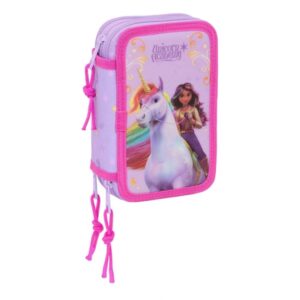 safta unicorn academy plumier de 3 pisos 37 piezas 1.3l goma lapiz boligrafos sacapuntas reglas 16 colores 14 rotuladores 125x55x195mm color rosa