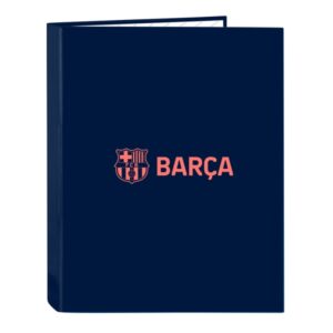 safta f.c.barcelona 2ª equipacion carpeta con 4 anillas 25mm tapas duras forradas formato folio resistente 265x40x330mm color azul marino