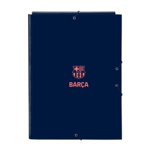 safta f.c.barcelona 2ª equipacion carpeta con 3 solapas tapas duras forradas formato folio cierre con gomas resistente y duradera 260x25x335mm color azul marino