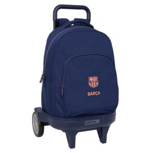 safta f.c.barcelona 2ª equipacion mochila con carro ruedas antivibracion bolsillo frontal portabotellas asa acolchada tarjeta id mochila extraible 33l 330x220x450mm color azul marino