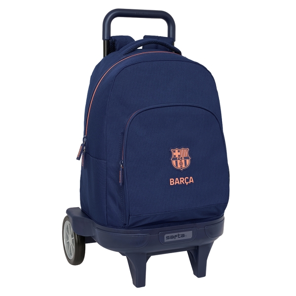 safta f.c.barcelona 2ª equipacion mochila con carro ruedas antivibracion bolsillo frontal portabotellas asa acolchada tarjeta id mochila extraible 33l 330x220x450mm color azul marino