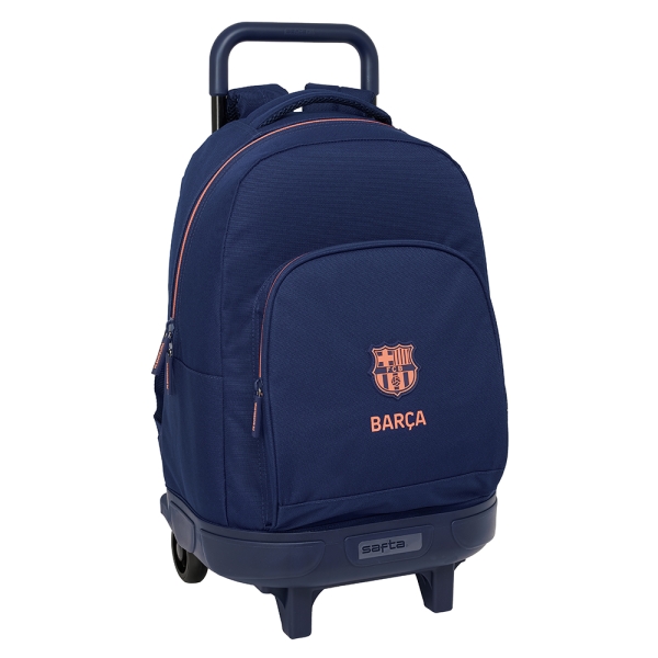 safta f.c.barcelona 2ª equipacion mochila con carro extraible bolsillo frontal portabotellas espalda acolchada tarjeta id base reforzada 33l 330x220x450mm color azul marino