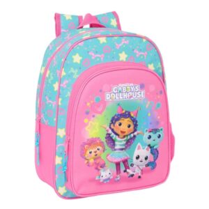 safta gabby's dollhouse confetti mochila infantil adaptable a carro portabotellas hombreras ergonomicas bolsillo frontal 10l 260x110x340mm color rosa