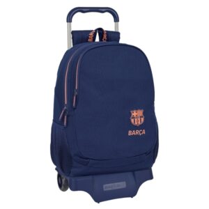 safta f.c.barcelona 2ª equipacion mochila con carro portabotellas 2 compartimentos tirador doble hombreras y espalda acolchadas mochila extraible 320x160x440mm color azul marino