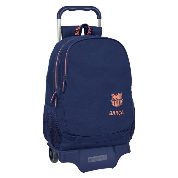 safta f.c.barcelona 2ª equipacion mochila con carro portabotellas 2 compartimentos tirador doble hombreras y espalda acolchadas mochila extraible 320x160x440mm color azul marino