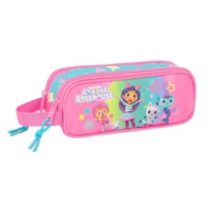 safta gabby's dollhouse confetti portatodo 2 compartimentos con cremalleras asa lateral 1l 210x60x80mm color rosa