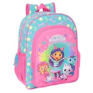 safta gabby's dollhouse confetti mochila adaptable a carro portabotellas tirador doble hombreras acolchadas ergonomicas bolsillo frontal asa de mano 15l 320x120x380mm color rosa