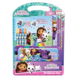 safta gabby's dollhouse confetti pack escolar con plumier metalico lapiz 4 rotuladores regla 15cm sacapuntas goma libreta a4 bloc de notas a6 270x30x375mm color rosa