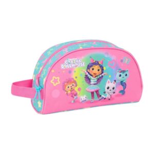 safta gabby's dollhouse confetti neceser de 3.75l cremallera asa lateral adapatable a carro bolsillo interior 260x90x160mm color rosa