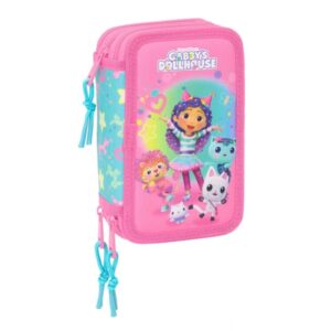 safta gabby's dollhouse confetti plumier de 3 pisos 37 piezas 1.3l goma lapiz boligrafos sacapuntas reglas 16 colores 14 rotuladores 125x55x195mm color rosa