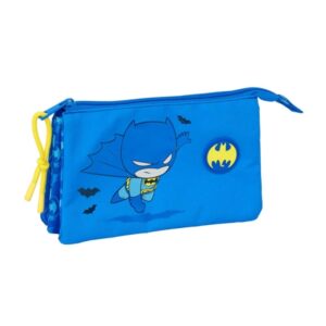 safta batman preescolar portatodo 3 compartimentos con cremalleras 0.6l bolsillo interior 220x30x120mm color azul