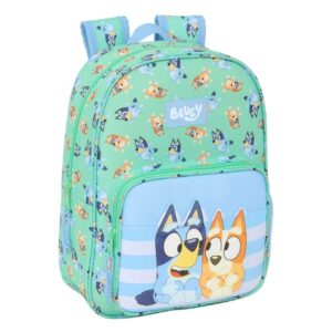 safta bluey sisters mochila infantil adaptable a carro portabotellas hombreras acolchadas bolsillo frontal 10l 260x110x340mm color azul