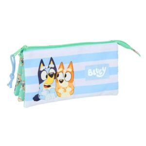 safta bluey sisters portatodo 3 compartimentos con cremalleras bolsillo interior 0.6l 220x30x120mm color azul