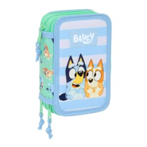safta bluey sisters plumier de 3 pisos 37 piezas 1.3l goma lapiz boligrafos sacapuntas reglas 16 colores 14 rotuladores 125x55x195mm color azul
