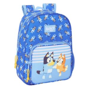 safta bluey let's play mochila infantil adaptable a carro portabotellas hombreras ergonomicas bolsillo frontal 10l 260x110x340mm color azul
