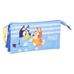 safta bluey let's play portatodo 3 compartimentos con cremalleras bolsillo interior 0.6l 220x30x120mm color azul