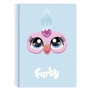 safta furby libreta espiral formato cuarto 80 hojas cuadriculas de 80g/m2 tapas duras glasofonadas espiral metalico 42 agujeros 155x10x220mm color azul claro