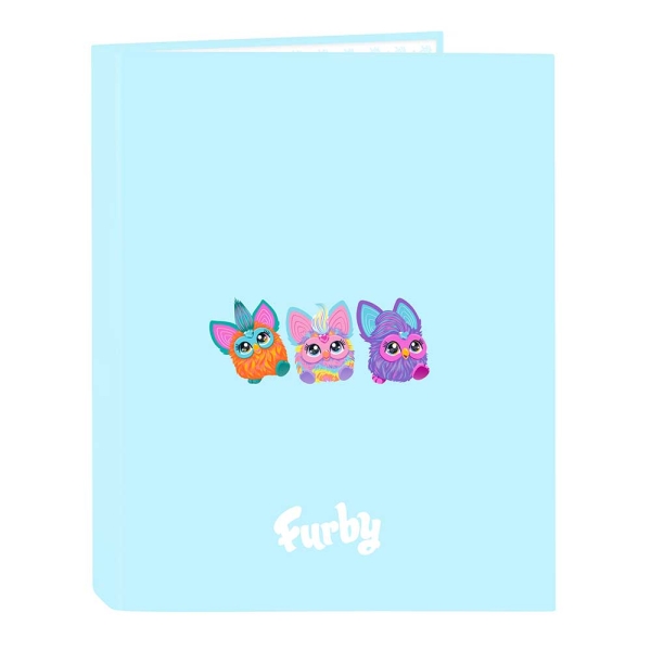 safta furby carpeta con 4 anillas 25mm tapas duras forradas formato folio resistente 265x40x330mm color azul claro