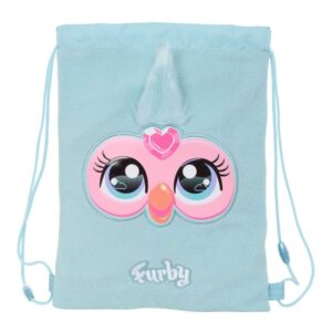safta furby saco plano bolsillo interior con cremallera cierre con cordones 3l 260x10x340mm color azul claro