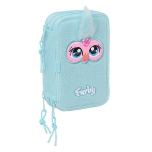 safta furby plumier de 3 pisos 37 piezas 1.3l goma lapiz boligrafos sacapuntas reglas 16 colores 14 rotuladores 125x55x195mm color azul claro