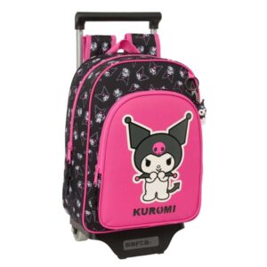 safta kuromi mochila con carro portabotellas hombreras acolchadas bolsillo frontal asa superior mochila extraible material resistente 10l 60x110x340mm color negro y rosa