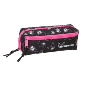 safta kuromi portatodo 3 compartimentos con cremalleras goma elastica 0.98l 220x60x85mm color negro y rosa