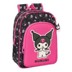 safta kuromi mochila infantil adaptable a carro portabotellas hombreras acolchadas bolsillo frontal 10l 260x110x340mm color negro y rosa