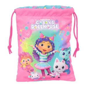 safta gabby's dollhouse confetti saco plano cierre con cordon 1l 200x250mm color rosa