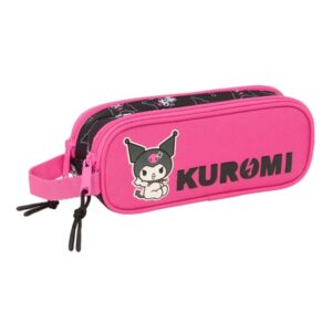 safta kuromi portatodo 2 compartimentos con cremalleras asa lateral 1l 210x60x80mm color negro y rosa