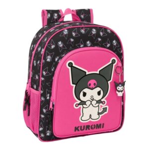 safta kuromi mochila adaptable a carro bolsillos laterales doble tirador hombreras acolchadas bolsillo frontal asa de mano 15l 320x120x380mm color negro y rosa