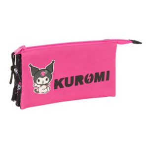 safta kuromi portatodo 3 compartimentos con cremalleras bolsillo interior 0.6l 220x30x120mm color negro y rosa