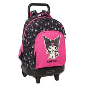 safta kuromi mochila con carro extraible bolsillo frontal portabotellas tirador doble asa y hombreras acolchadas tarjeta id base reforzada 33l 330x220x450mm color negro y rosa
