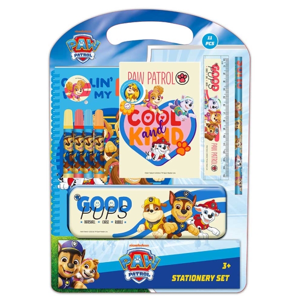 safta paw patrol cool pack escolar con plumier metalico lapiz 4 rotuladores regla 15cm sacapuntas goma libreta a4 bloc de notas a6 270x30x375mm color azul