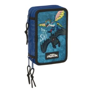 safta como entrenar a tu dragon plumier de 3 pisos 37 piezas 1.3l goma lapiz boligrafos sacapuntas reglas 16 colores 14 rotuladores 125x55x195mm color azul marino