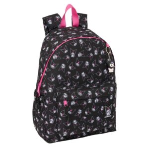 safta kuromi mochila para portatil hasta 14.1" interior acolchado bolsillo frontal portabotellas tirador doble hombreras ergonomicas asa superior 310x130x430mm color negro y rosa