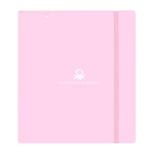 safta benetton unique carpeta con 4 anillas 35mm tapas de pp foam recambio 100 hojas cierre elastico ranura para boligrafo separadores internos 270x40x320mm color rosa