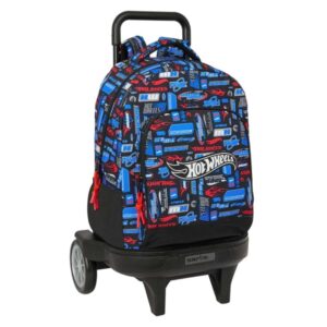 safta hot wheels mochila con carro extraible bolsillo frontal ruedas antivibracion espalda y asa acolchada tarjeta id bandeja pvc interior base reforzada 330x220x450mm color azul