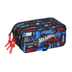 safta hot wheels portatodo 3 compartimentos con cremalleras bolsillo frontal cinta adaptable 1.72l 215x80x100mm color azul